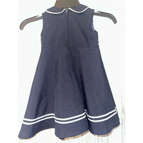 Bonnie Jean Girls Navy Blue White Sailor Collar Nautical Dress Size 3T - Picture 2 of 5